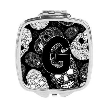 CAROLINES TREASURES Letter G Day of the Dead Skulls Black Compact Mirror CJ2008-GSCM